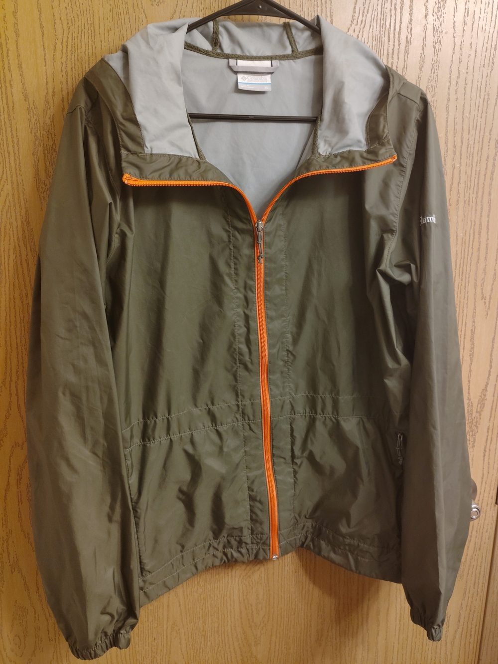 Olive Utility Jacket with Orange Zip - Lightweight Windbreaker